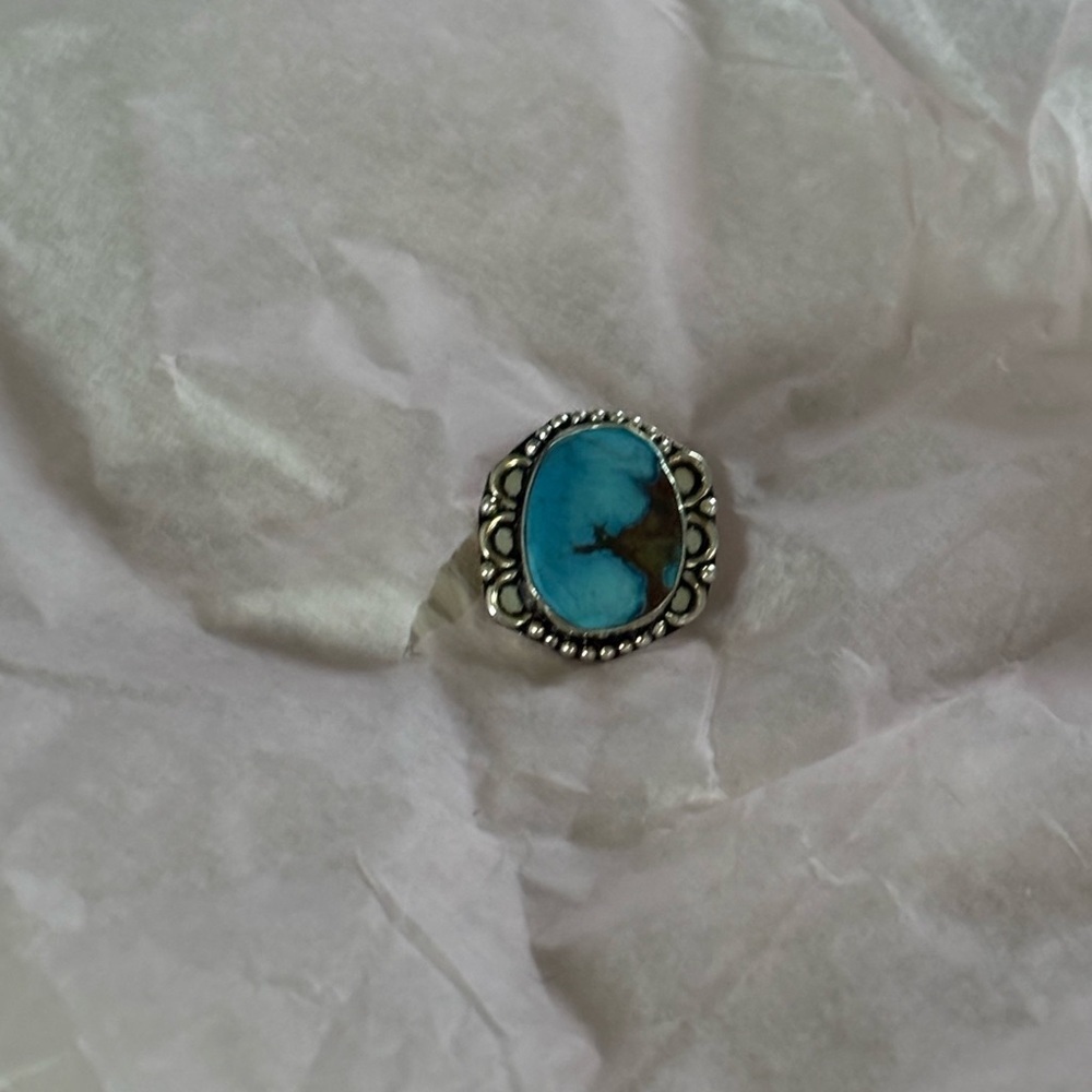 Sterling-Style Blue Turquoise Oval Statement Ring - Picture 5 of 5